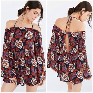 UO Floral Off the Shoulder Long Sleeve Romper